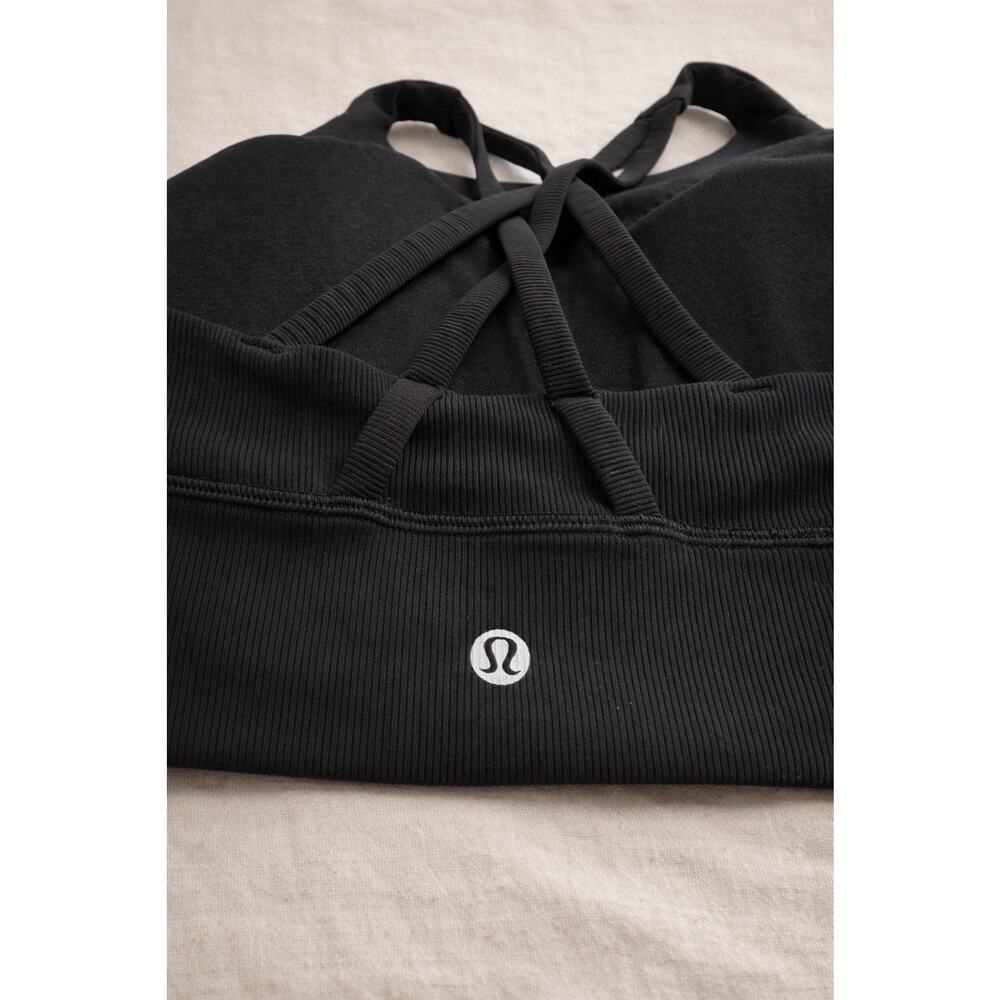 Lululemon Black Ribbed Sports Bra Criss Cross Back Medium Support Size S - Picture 2 of 4